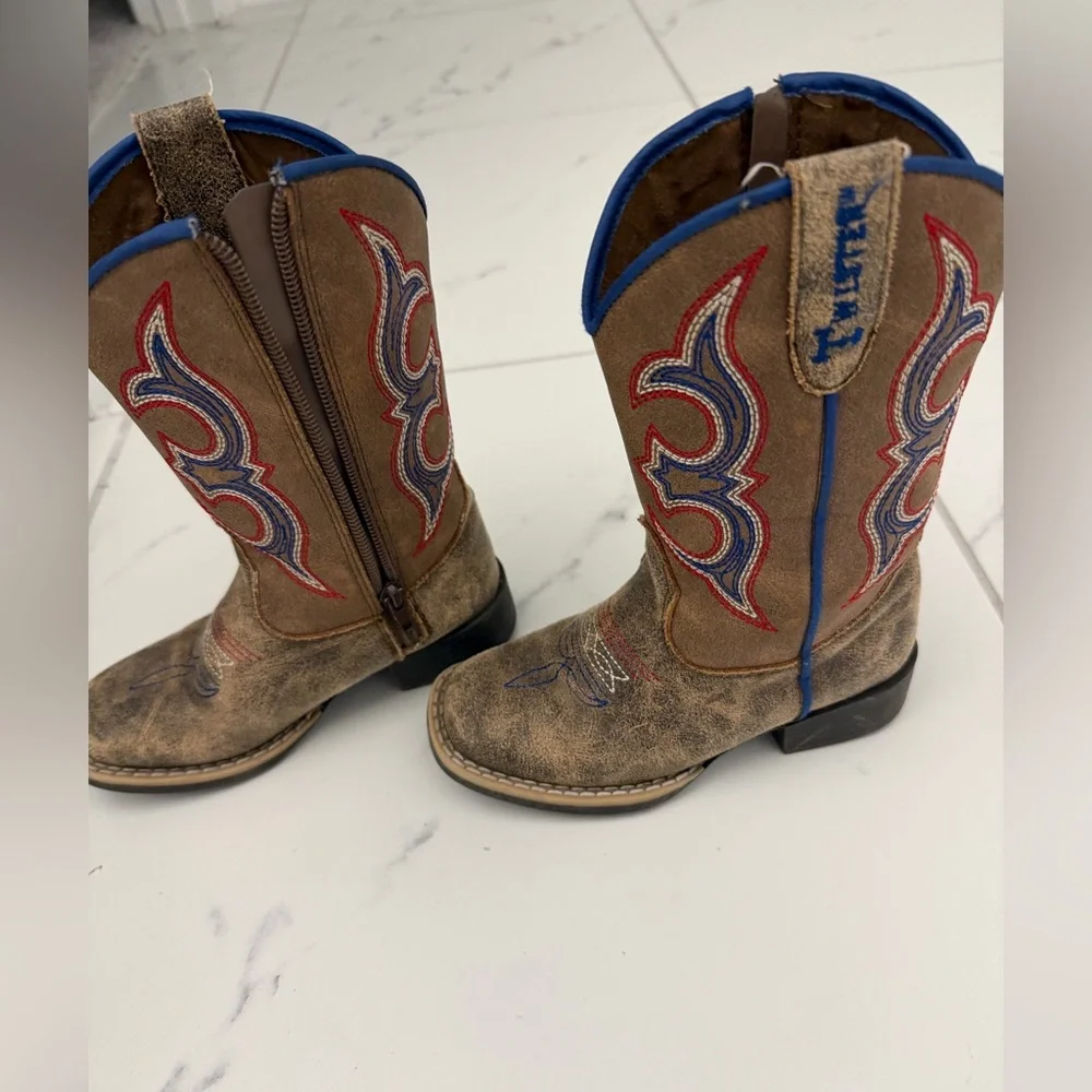 Twister Kids Brown and Blue Western Boots size 9 like new condition worn 2x - Picture 2 of 11
